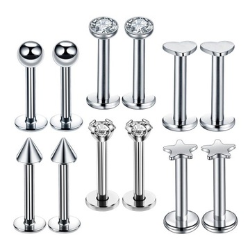 6x16G Steel Labret Lip Rings Tragus Stud