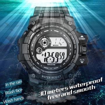 Wodoodporny zegarek cyfrowy Męski sportowy zegarek na rękę ze świecącą tarczą