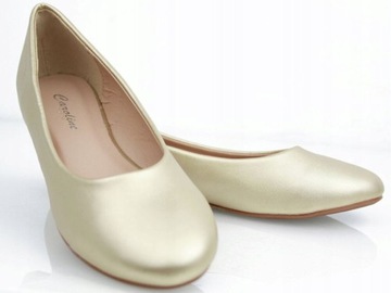 BALERINY EKO SKÓRZANE DAMSKIE BUTY ZŁOTE PÓŁBUTY NA WIOSNĘ 38