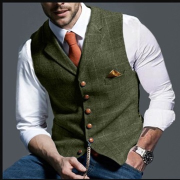 Brązowy Casual Dżentelmen Kamizelka Męska Plaid, 3XL