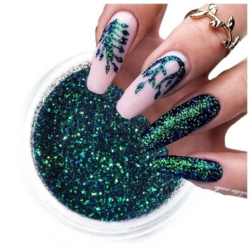 Zielony pyłek do paznokci - PEACOCK EFFECT 01