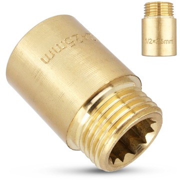 ZŁĄCZKA MOSIĘŻNA PRZEDŁUŻKA RURY WODY 1/2 25 MM MOSIĄDZ KRÓCIEC SZTUCER
