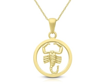 Złota zawieszka 585 znak zodiaku Skorpion wisiorek na łańcuszek okrągły