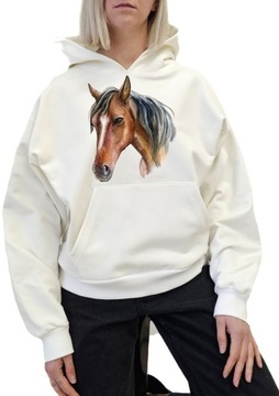 S203 ECRU HOODIE OVERSIZE BRĄZ KOŃ L/XL