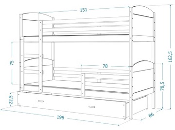 Кровать двухъярусная 190х80 серо-белый MATEUSZ