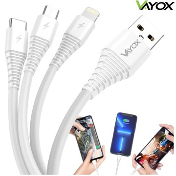 UNIWERSALNY KABEL USB C MICRO LIGHTNING 1m VAYOX