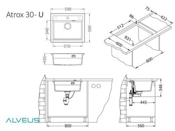 Мойка Alveus Atrox 30 POP UP 1131991 белый