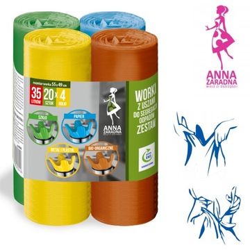 Zestaw worków DO SEGREGACJI z uszami 35L 4x20szt