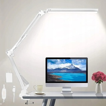 LAMPKA USB KREŚLARSKA/SZKOLNA LED 10W + ADAPTER 2A BIAŁA