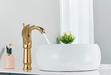 Смеситель для умывальника, отдельно стоящий высокий смеситель для ванной комнаты Swan GOLD