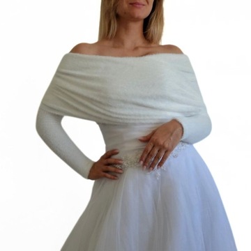 Элегантный свадебный шарф с рукавами I Свитер из альпаки цвета слоновой кости I Аксессуар S