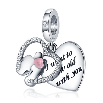 Zawieszka SREBRO 925 Charms Koralik Serce Zakochana Para