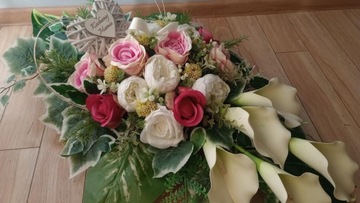 Stroik na cmentarz GRÓB kompozycja SERCE WIKLINOWE