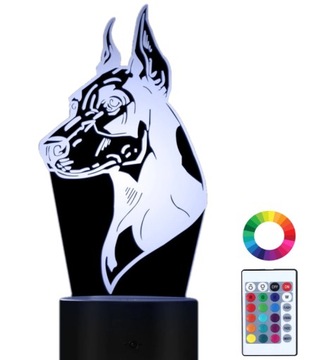 Lampka Nocna 3D LED Doberman Pies Grawer Imię