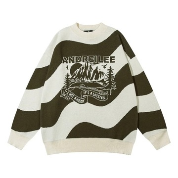 Men's Landscape Ripple Pullover Loose Versatile Co