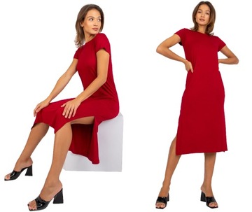 SUKIENKA tunika MAXI długa LATO burgund F08 38 M