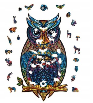 PUZZLE DREWNIANE DLA DOROSŁYCH KOLOROWA UROCZA SOWA