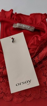 Czerwona bluzka z koronką ORSAY wiskoza , R. M/L