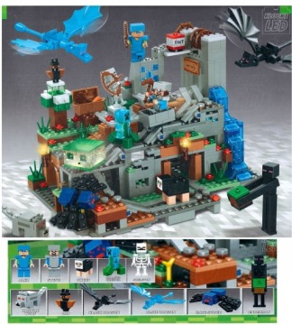 БЛОКИ Minecraft ГОРНАЯ ПЕЩЕРА ДЕРЕВНЯ ШАХТА 760 деталей 1x светодиод