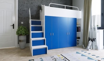 Красочный антресоль JSM2 80x190 2 шкафа и лестница, желтый коврик