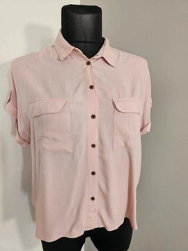 New Look bluzka koszula różowa krótka na guziki gładka 44