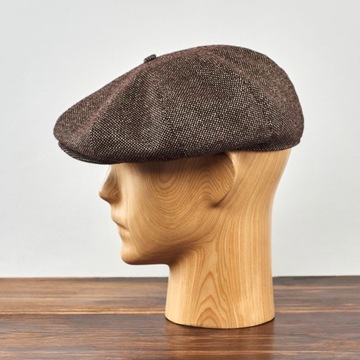 BRĄZOWY KASZKIET PEAKY TWEED WEŁNIANY CIEPŁY ELEGANCKI NA ZIMĘ MĘSKI 64 CM