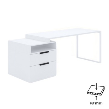 Biurko, Biurko Loft z Kontenerkiem, Biurko Komputerowe, Biurko Białe -18 mm