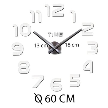 DUŻY ZEGAR ŚCIENNY NAKLEJANY NOWOCZESNY 3D CICHY