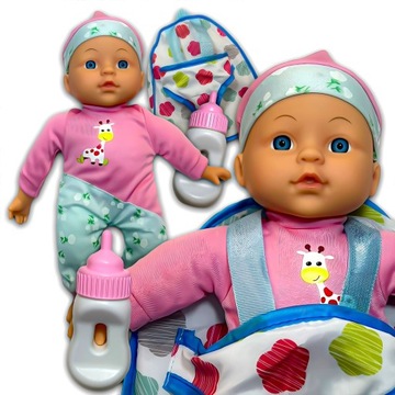 LALKA BOBAS JAK ŻYWA Z AKCESORIAMI MIĘKKA DUŻA + PLECAK BUTELKA UBRANKO XL