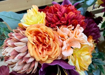 JESIENNY KOMPLET Wiązanka + BUKIET Stroik Sztuczne KWIATY na Cmentarz Grób