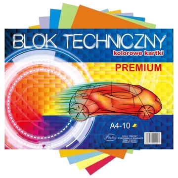 Blok techniczny kolorowy A3 PREMIUM 10 ark. Protos