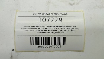 LIŠTA DVEŘE PŘEDNÍ PRAVÁ DOKKER 2013 EU 801866331R