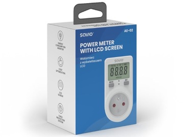 Watomierz Licznik poboru mocy/prądu/energii z wyświetlaczem LCD SAVIO AE-02