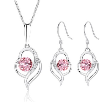 Różowy Topaz Biżuteria 2-częściowy zestaw, S925 Srebrny, Cyrkon