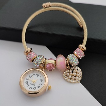 Bransoletka ze stali chirurgicznej złota zegarek charms modułowa + GRATIS
