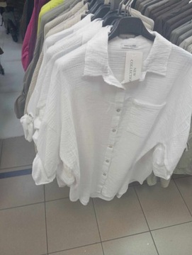 Bluzka koszulowa muślinowa biała