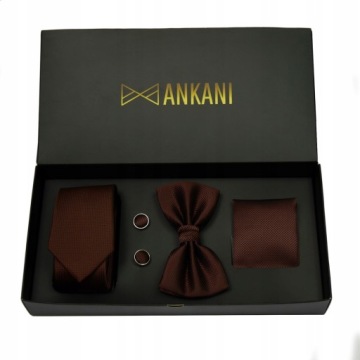 MUCHA męska + KRAWAT+ POSZETKA+ SPINKI brązowy