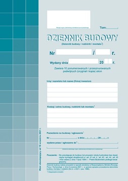 603-1 Dziennik Budowy Offsetowy A4 20 Stron