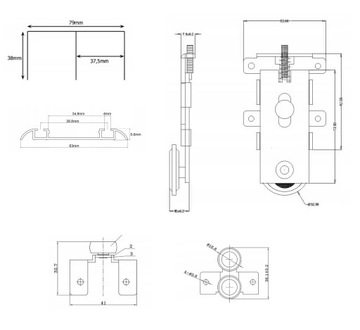 system szaf przesuwnych RAM V 120cm 2 drzwi SREBRNY kółka wózki prowadnice