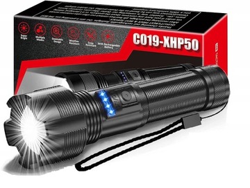MOCNA LATARKA TAKTYCZNA LED C019-XHP50 ZOOM WOJSKOWA