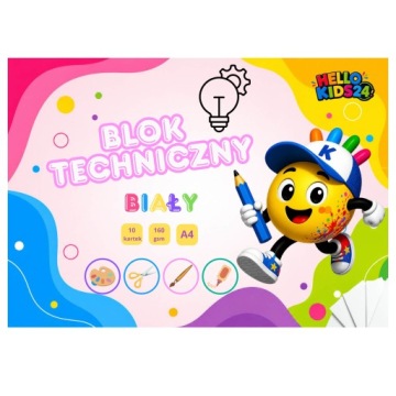 Blok Techniczny Biały A4 10 Kartek 160 г/м² Шкільний Товстий Папір HelloKids