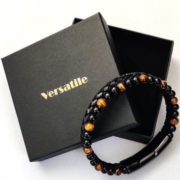 Bransoletka męska skórzana, REGULOWANA tygrysie oko, tiger eye Versatile