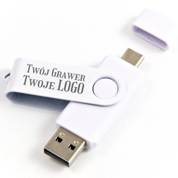 Pendrive 8 GB 2.0 USB-C TYP C BIAŁY + GRAWER TWOJE LOGO GADŻET DLA FIRMY