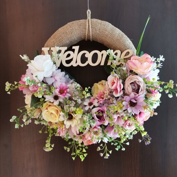 Весенние летние цветы дверной венок ДОБРО ПОЖАЛОВАТЬ