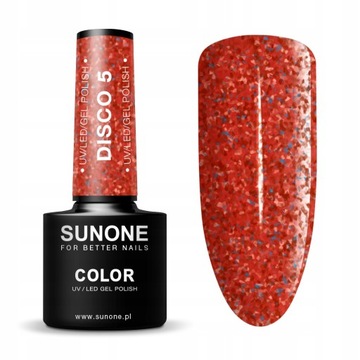 SUNONE LAKIER HYBRYDOWY BROKATOWY BROKAT CZERWONY UV/LED DISCO 5 5g