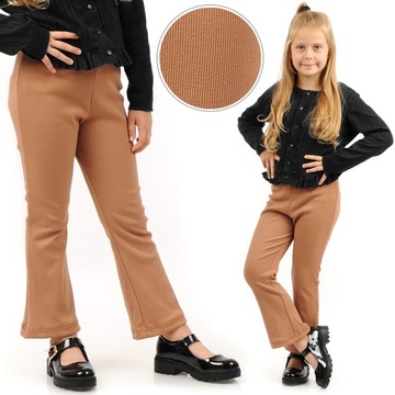 Legginsy dziewczęce Prążek Spodnie Mokka Dzwony Getry prążkowane Mocca 134