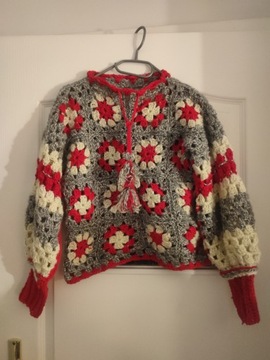 Sweter na szydełku handmade boho rękodzieło