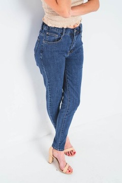 Ciemne jeansowe spodnie damskie klasyczne rurki z gumą w pasie XL