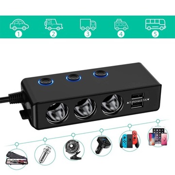 МОЩНЫЙ РАЗЪЕМ ДЛЯ ПРИЖИГАЛА 12–24 В 3XUSB + 1XUSB-C QC 3.0 120 Вт