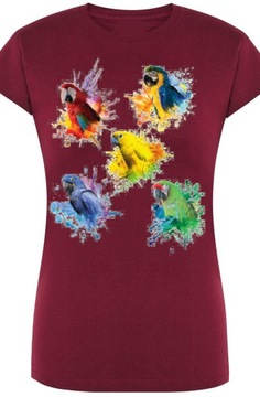 Damski Modny T-shirt Papugi Kolorowe Lato Rozm.L